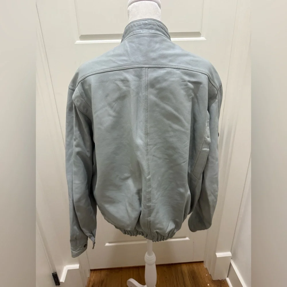 Vintage Men’s Italian Zerimar Slate Blue Leather Bomber Jacket. Size Large.